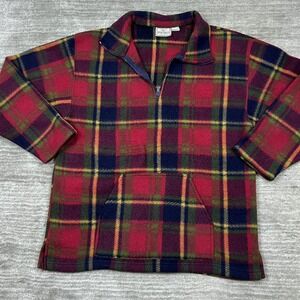 Open Trails Fleece Pullover‎ Womens S Red Plaid Quarter Zip Kangaroo Pocket Top